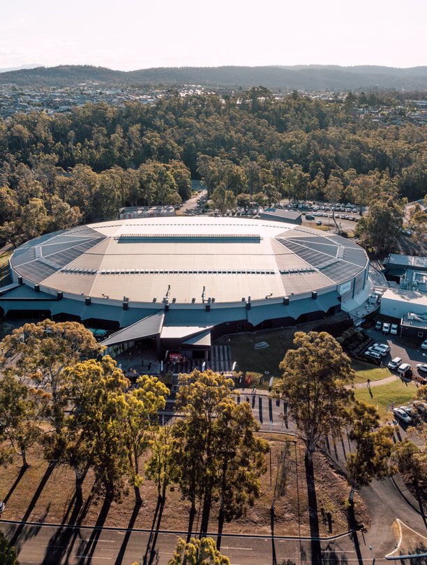 A drone shot of the Silverdome Launceston